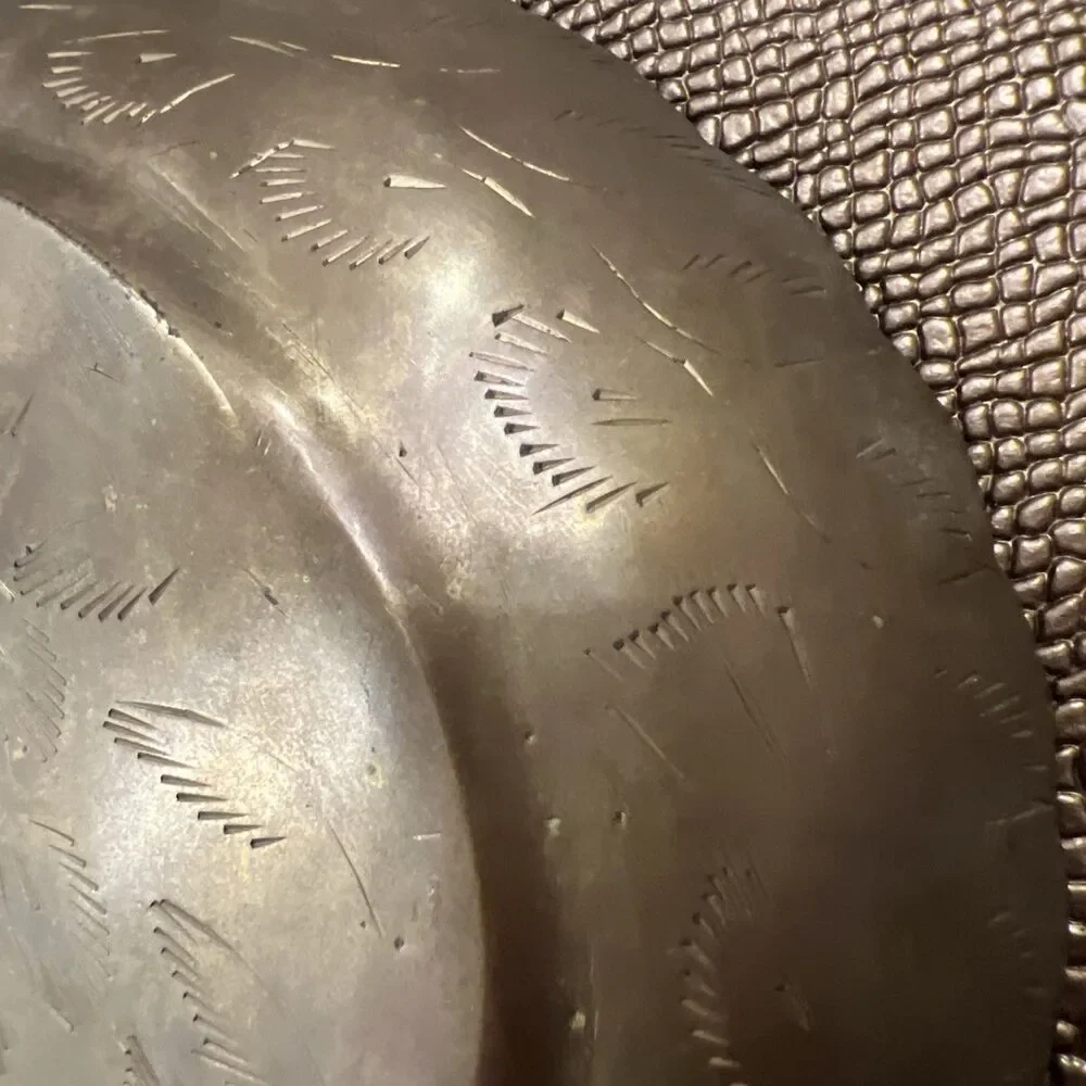 VTG Orient Bronze Plate Inlaid Design Decorative Hand Carved Fruit Bowl India